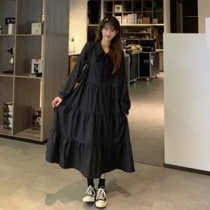 비욘드라이프 3단프릴 리본 롱원피스