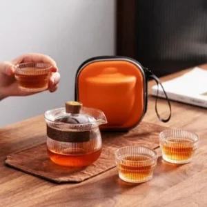 고품질 더 우림 휴대용 내열유리 다기 세트 3인 플리츠 (WFCC5EB)