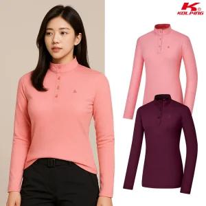 콜핑 2004TK461W 기모 보온 스판 도트무늬 여자 겨울 등산 반목 버튼 긴팔 티셔츠