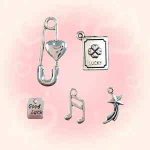 [리꾸리꾸] 키링제작 악세사리부자재 앤티크 실버 펜던트 버전2 하트옷핀 굿럭미니 슈팅스타 음표 럭키클로버