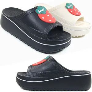 [뮤즈몰] 딸기오픈 / 가볍고 발편한 5cm통굽 eva 여성슬리퍼/사무실/실내/쿠션/욕실/거실/여름/겨울/뮬/신발