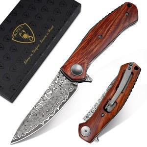 클립이 AUBEY 다마스쿠스 라이너 포켓 컬렉션용 나이프 손잡이 핸드메이드 장치가 헌팅 캠핑 접이식 나무 야외 생존