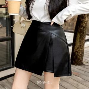 [보니제이]레더 랩스타일 치마바지 미니 스커트 (S-2XL) 트임 인