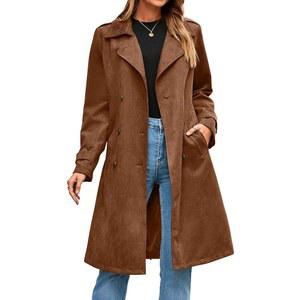 심플리 여성 롱 트렌치코트 가을 겨울 더블 가슴 클래식 라펠 슬림 워크 오피스 스웨이드 오버코트 벨트 포함