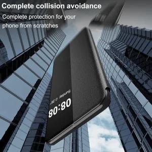 [정품] Hovisi 갤럭시 S25 엣지 케이스 플립 가죽 커버 클리어 S-뷰, 삼성 폰 스마트 윈도우 하드 플립, 충