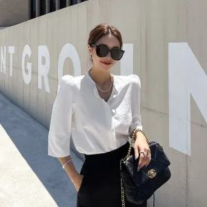 [다바걸]리츠퍼프블라우스