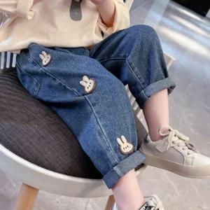 고품질 배기핏 여아 키즈 밴딩 데님 청 바지 등원룩 팬츠 (WFGT73M)