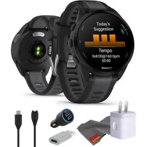 Garmin 가민 포러너 165 음악 GPS 실행 스마트워치 남녀용 피트니스 트래커 액세서리 번들 - 블랙/슬레이트