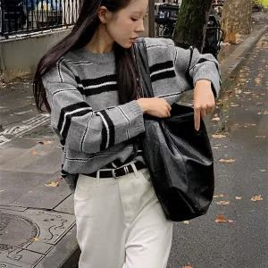 핫핑 [울함유/워셔블] 아원트 루즈핏 스트라이프 울 긴팔니트티