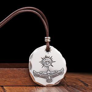 S925 순은남성목걸이 스털링 실버 펜던트 레트로 비행 독수리 라운드 카드 ACC 쥬얼리 넥 링