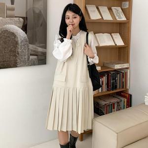 플리츠 라운드 루즈핏 프레피룩 민소매 봄원피스