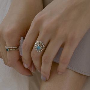 에스닉 터키석반지 925실버 플라워 원석반지