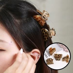 반묶음집게핀 똥머리 미용실 가벼운 호피 스몰