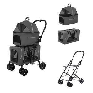강아지 유모차 2단 메쉬 접이식강아지유모차 2마리 이단 중현견 분리 비닐 외출유모차