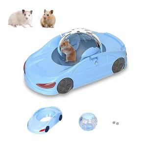 3-in-1 햄스터 자동차 장난감, 조용한 난쟁이 러닝볼 및 운동 휠 4.8인치, 소형 반려동물 활동 센터(파란색)