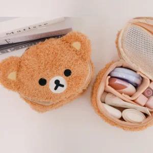 리락쿠마 곰돌이 분리형 칸막이 미니 봉제 자수 파우치