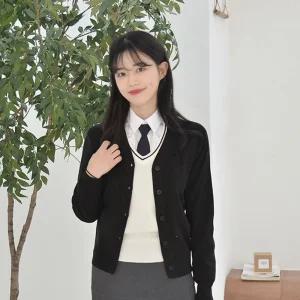 보풀방지 GBM 블랙 교복 가디건 여자 코디 학생 여성니트 고등학교 롱니트