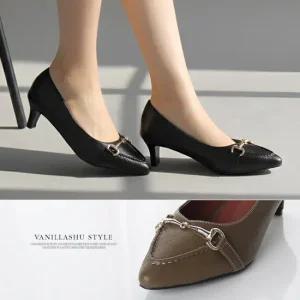 바닐라슈 레오뜨 슬림 골드메탈장식 스티치 펌프스(5cm)