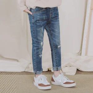 루알라키즈 아동용 데미지 컷팅 워싱 데님팬츠 5호-17호 3138B