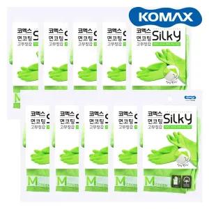 [코멕스] 면코팅 실키 고무장갑 그린 M 중 X 10개