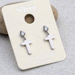 [애슬릿] 전체 실버 925 큐빅 십자가 선물 은침 귀걸이