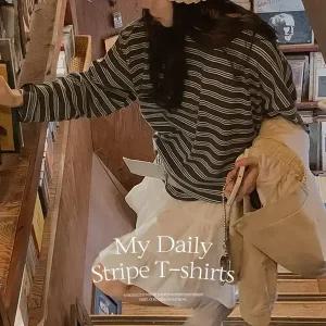 핫핑 페블로 오버핏 멀티스트라이프 긴팔티셔츠