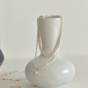 도트 두줄체인발찌 925순은 실버볼 레이어드 은발찌 납작볼