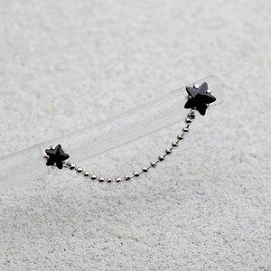 [애슬릿] 연결 귀걸이 전체 실버 925 투핀 블랙 별 은침