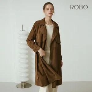 로보 25FW 이태리 스웨이드 더블플랩 롱 트렌치코트