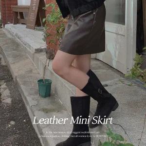 핫핑 [고급미유광/이지코디] 마츠 세미A라인 레더 미니스커트