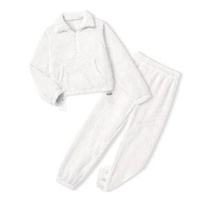 아디펀 여아 의류 겨울 플리스 쿼터집 솔리드 컬러 스웨트셔츠와 스웨트 팬츠 세트 투피스