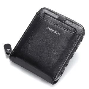 남성용 가죽 반지갑 왁스오일 수납형 동전 지퍼 스킨 짧은 지갑 카드홀더