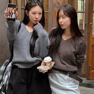 핫핑 [데일리템] 쉬엔 루즈핏 브이넥 긴팔 니트티