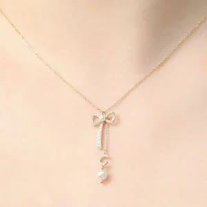 [골드스마일]리본 진주목걸이 실버925 볼 목걸이 여성골드목걸이 925목걸이