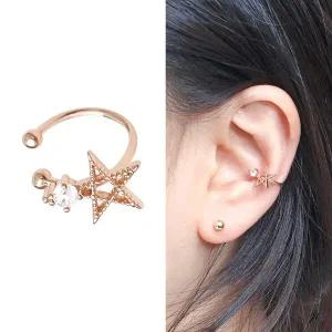 [골드스마일]골드 별 코디 링 귀걸이 이어커프 핑크 데일리