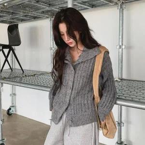 [하프클럽/]여자 울 알파카 카라넥 아방핏 니트 가디건