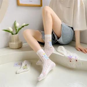 예쁜 여성 양말 레이스 긴목양말 시스루양말 5쌍세트