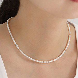 [쥬릭스]14K 로즈골드 컷팅 볼 밥풀 4mm - 5mm 좁쌀 레이어드 초커 담수 진주목걸이