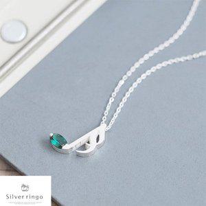 [실버링고]실버925 5월탄생석 음표모양목걸이 그린16분음표N