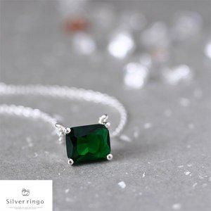 [실버링고]실버925 5월탄생석 사각모양목걸이 에메랄드스퀘어N