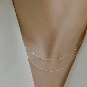 925실버 실버볼 스네이크 두줄목걸이 베이직 뱀줄체인 두줄 목걸이