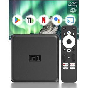 Android 11.0 TV 박스 - G1 스마트 박스, 넷플릭스 구글 인증, 4GB RAM+32GB ROM 스트리밍 미디어 플레이어, 4K60fps HDR 10+, 돌비 비전 & 오디오, WiFi 6, BT 5.0, 음성 제어 /Chromecast와 호환됩니다