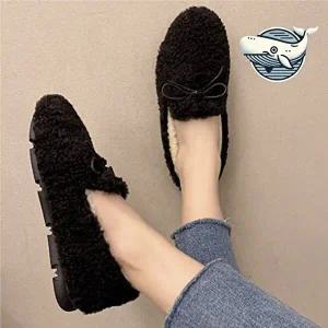 겨울 보온 여성 리얼퍼 마이크로 섬유 슬립온-WFHIWB4