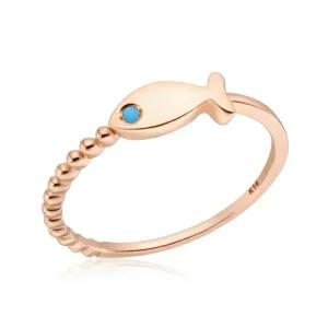 [비앤비골드] 18K 물고기 큐빅아이 언발볼 터키석 탄생석 반지 NPR42008