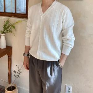 [모노폴로지]남자가을코디 니트가디건 아우터 오버핏가디건 가을가디건 브이넥가디건 워셔블 회색가디건 루