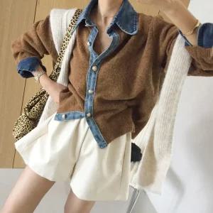 데님 레이어드 가을 카라 루즈핏 니트가디건 (5color)