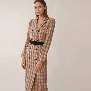 여자 가을 겨울 하객룩 체크 트렌치 자켓 롱 원피스_4