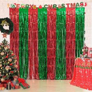 류바사 3팩 크리스마스 파티 장식, 빨간색과 초록색 틴셀 포일 프린지 커튼, 못생긴 스웨터 테마 사진 부스 소품 스트리머 배경 장식 실내 야외 파티 용품 새해 복 많이 받으세요