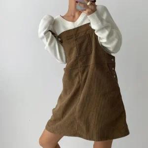 여자 코듀로이 포켓 A라인 속기모 미니원피스