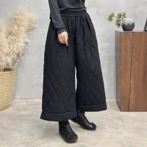엘럽 여자 면린넨 바지 롤업 면 겨울 퀼팅 기모 와이드 빈티지 캐주얼 힛템
